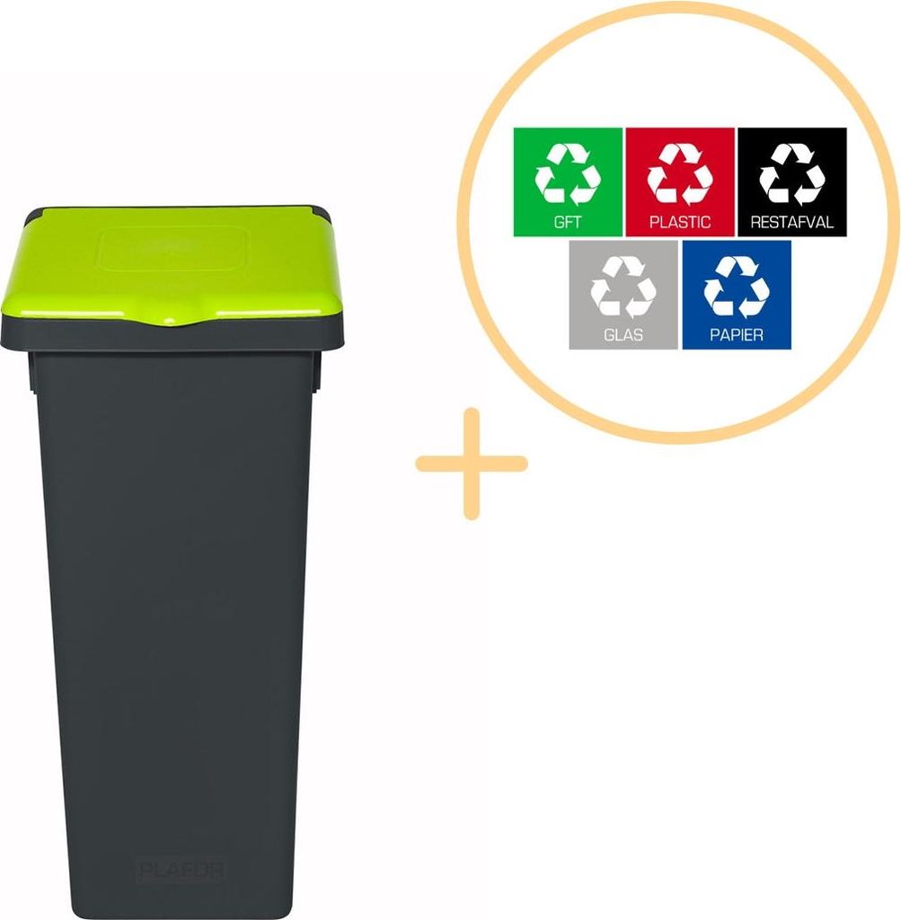 Plafor - Fit Mülleimer mit Deckel 52l – Recycling – Grün