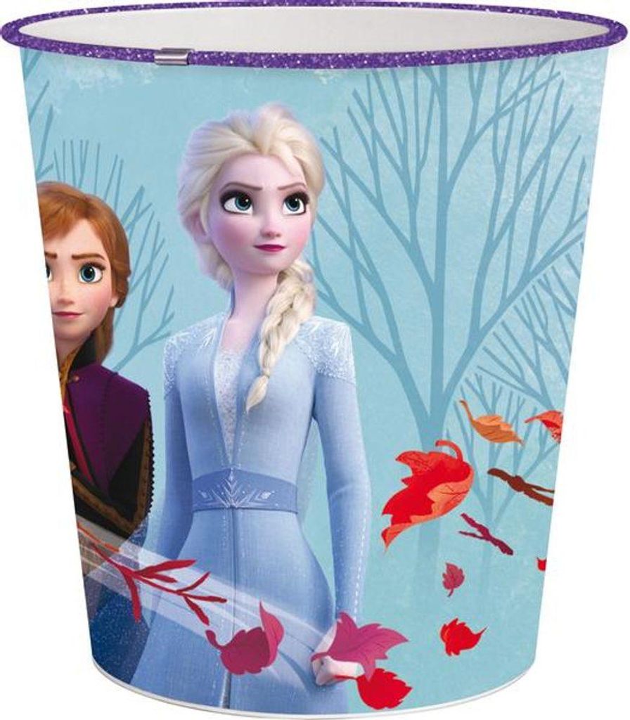 A product image featuring characters from the movie Frozen on a trash can.