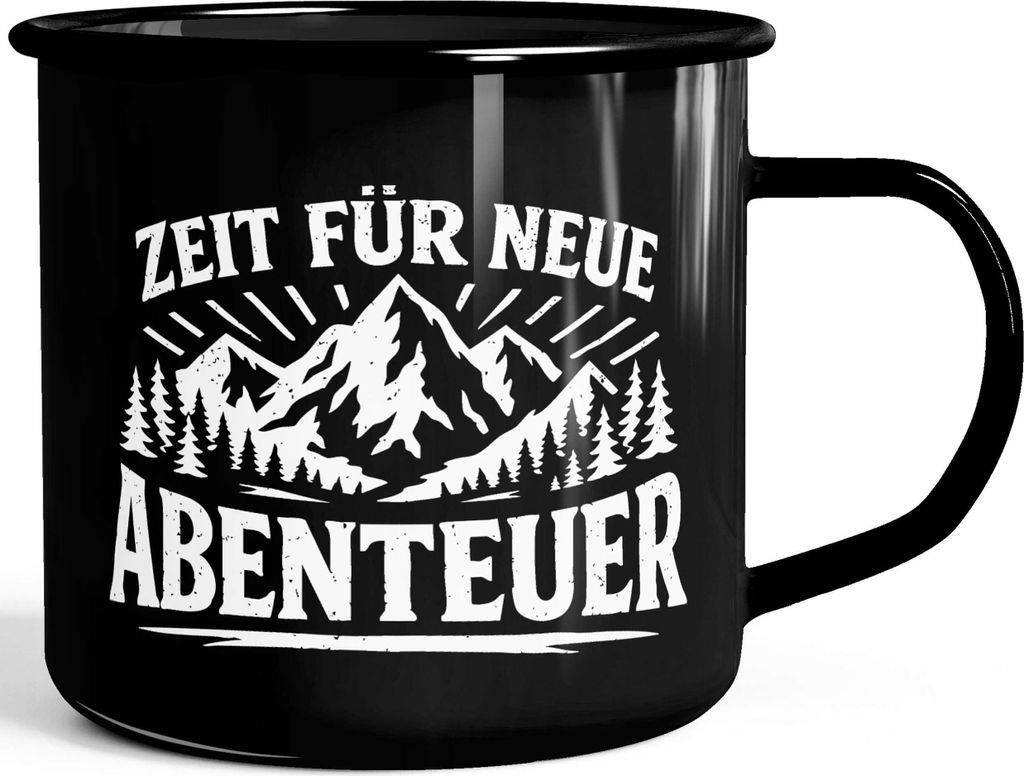Emaille-Tasse Spruch Zeit für neue Abenteuer Outdoor Wandern Camping Gadget Becher Geschenk Naturliebhaber Moonworks