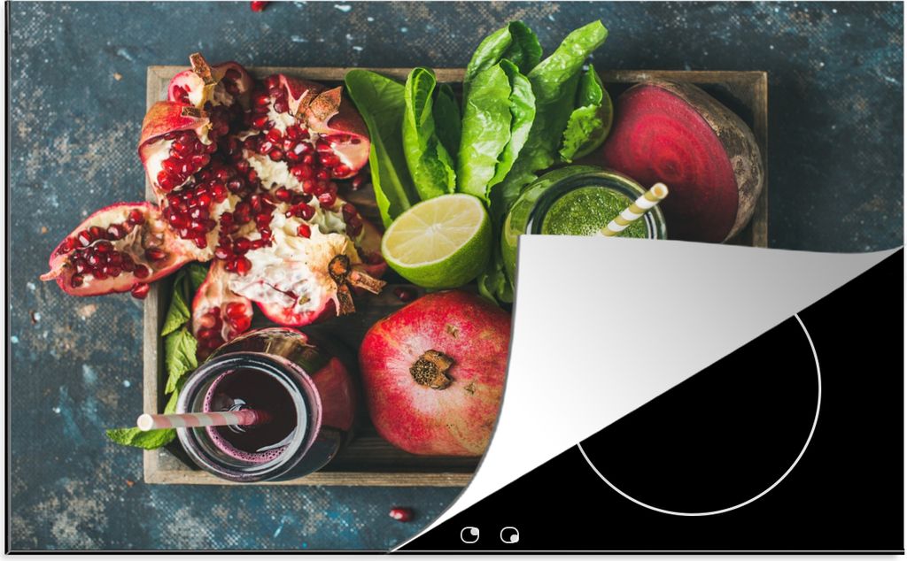 KitchenYeah Herdabdeckplatte Obstkiste - Obst - Smoothie , 81x52cm, Küche Deko, Glaskeramikfeld Herdabdeckung, Abdeckplatte fùr Kochfeld