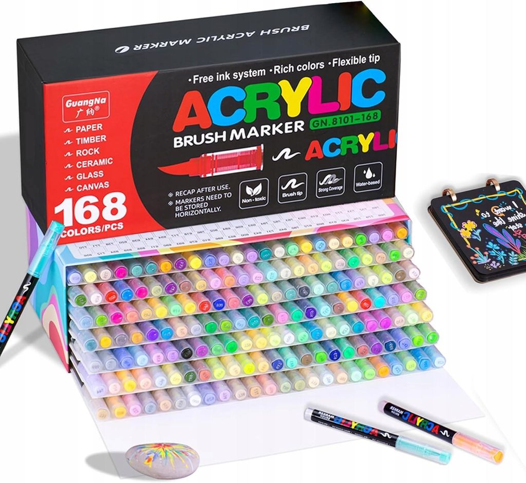 GuangNa 168 Farben Acrylmarker Set – Pinselspitze, Produktbild 