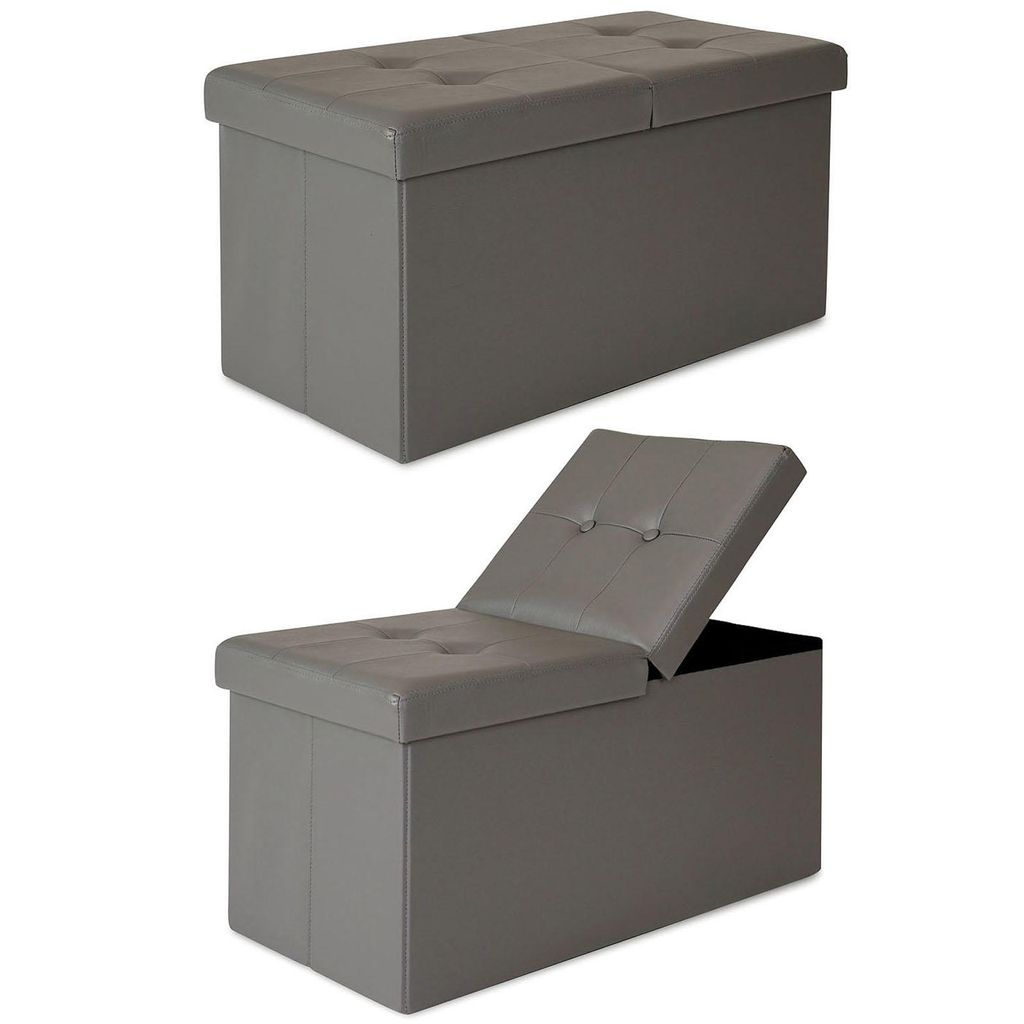 dibea Aufbewahrungsbank, großer Sitzhocker mit Klappdeckel aus Kunstleder, stabil & pflegeleicht, bis 300 kg belastbar, 76x38x38 cm, grau