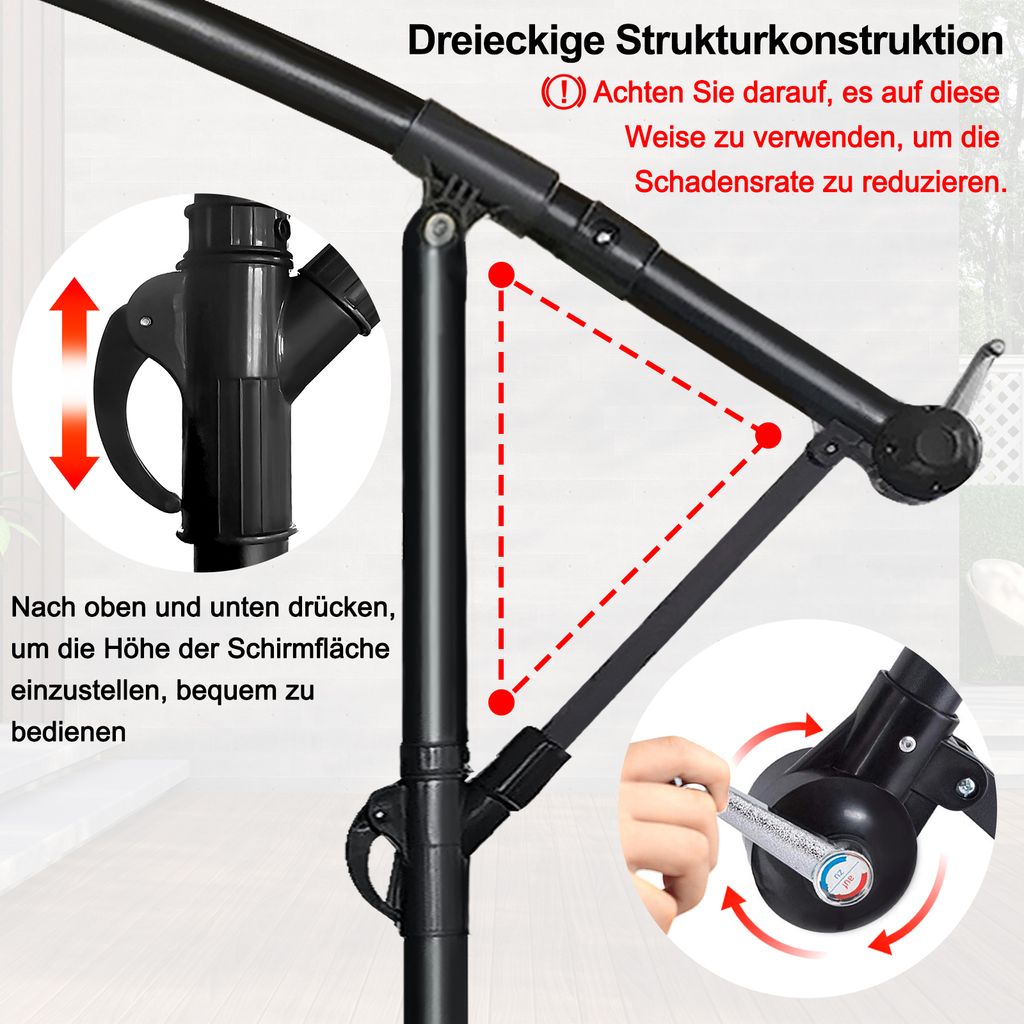 LZQ ALU Sonnenschirm Gartenschirm Ø300cm Terrassenschirm Produktbild 7