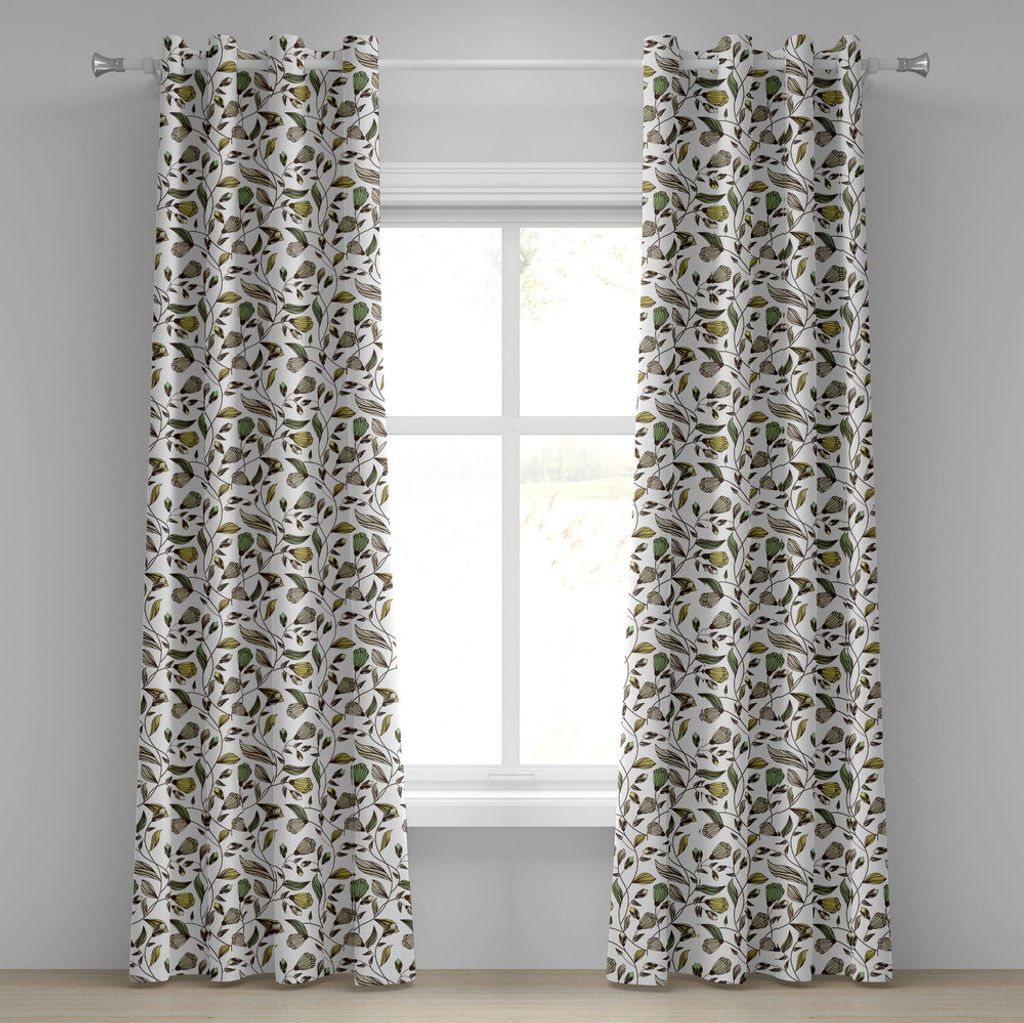 ABAKUHAUS Blumen Ösenvorhang, Erde tont Blumenstrauß Schönheits-Herbst-Natur-Flamme des Waldblumenblattes, Dekorative 2-Panel-Fenstervorhänge, ...
