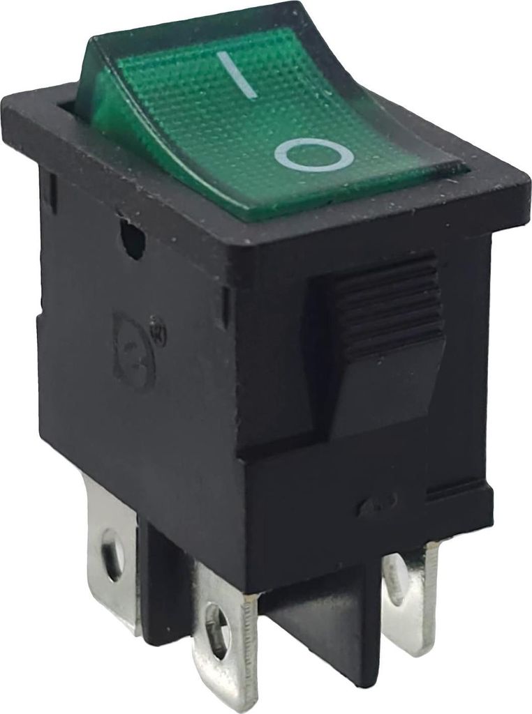 Einbau Wippschalter, grün, 19 x 13 mm, 6 A, 250 V 4Pins, grün LED beleuchtet