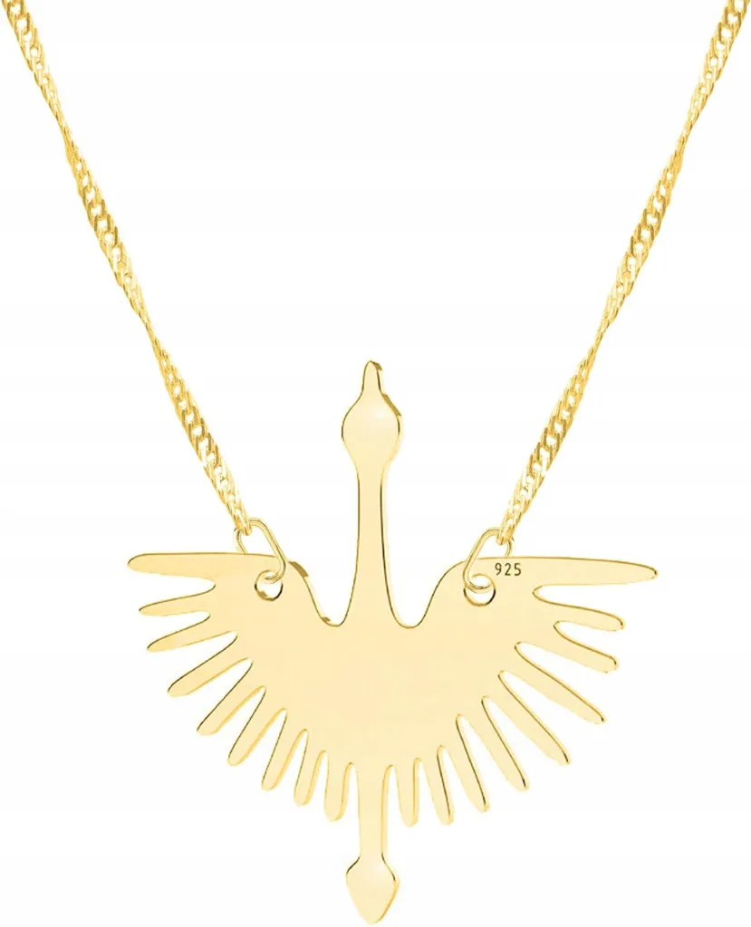 Collana in oro con motivo a gru e cigno, argento 925