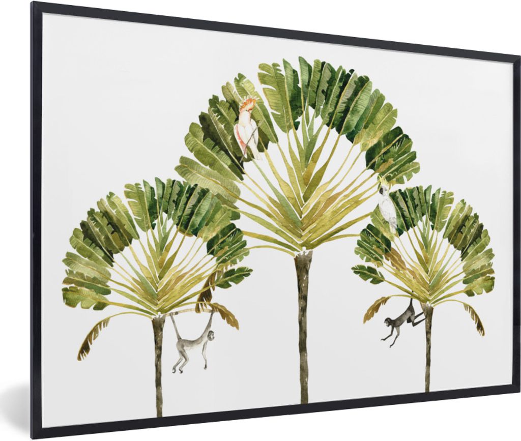 MuchoWow Gerahmtes Poster Dschungel - Kakadu - Baum 30x20 cm - Poster mit Schwarzem Bilderrahmen Wandposter Rahmen Foto Bilder - Kunstdruck - Bil...