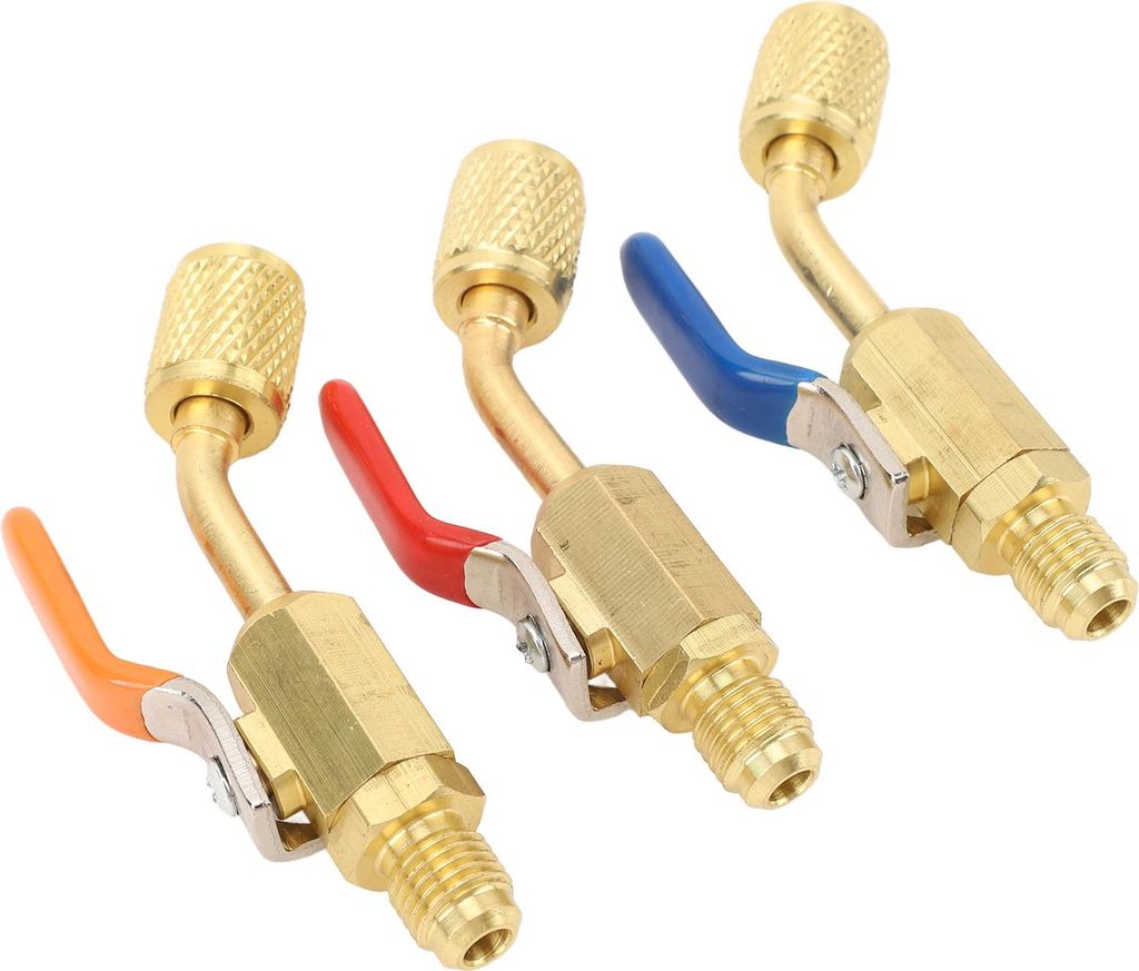 Abgewinkelter kompakter Kugelhahn für Klimaanlagen-Kältemittel aus Messing für R134A R410A R22 und R12 Ladeschläuche oder Verteiler