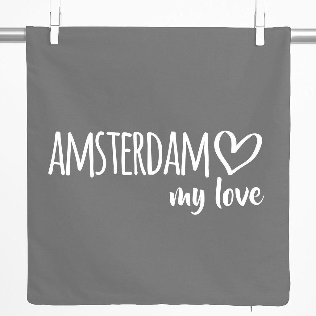 Huuraa Kissenbezug Amsterdam my love 40x40cm Steel Grey Baumwolle Dekokissenbezug Geschenkidee