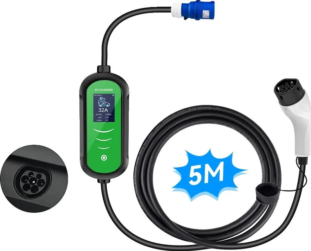 Câble de Charge Portable 7KW 32A Type 2 5M pour Recharge à Domicile EV