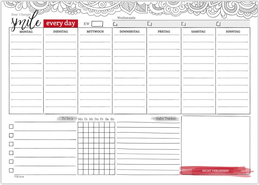 Wochenplaner Block inkl. Habit Tracker - 50 Blatt Produktbild 