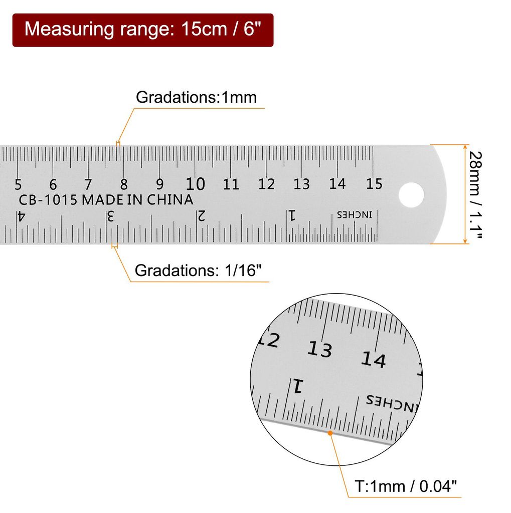 2 Stš¹ck Edelstahl-Lineal 6 Zoll 15 cm metrisches englisches Lineal mit Umrechnungstabelle kleines Metall-Lineal-Set gerade Kante Millimeter-Line...