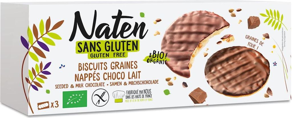 CIASTKA Z NASIONAMI OBLANE CZEKOLADĄ MLECZNĄ BEZGLUTENOWE BIO 150 g - NATEN