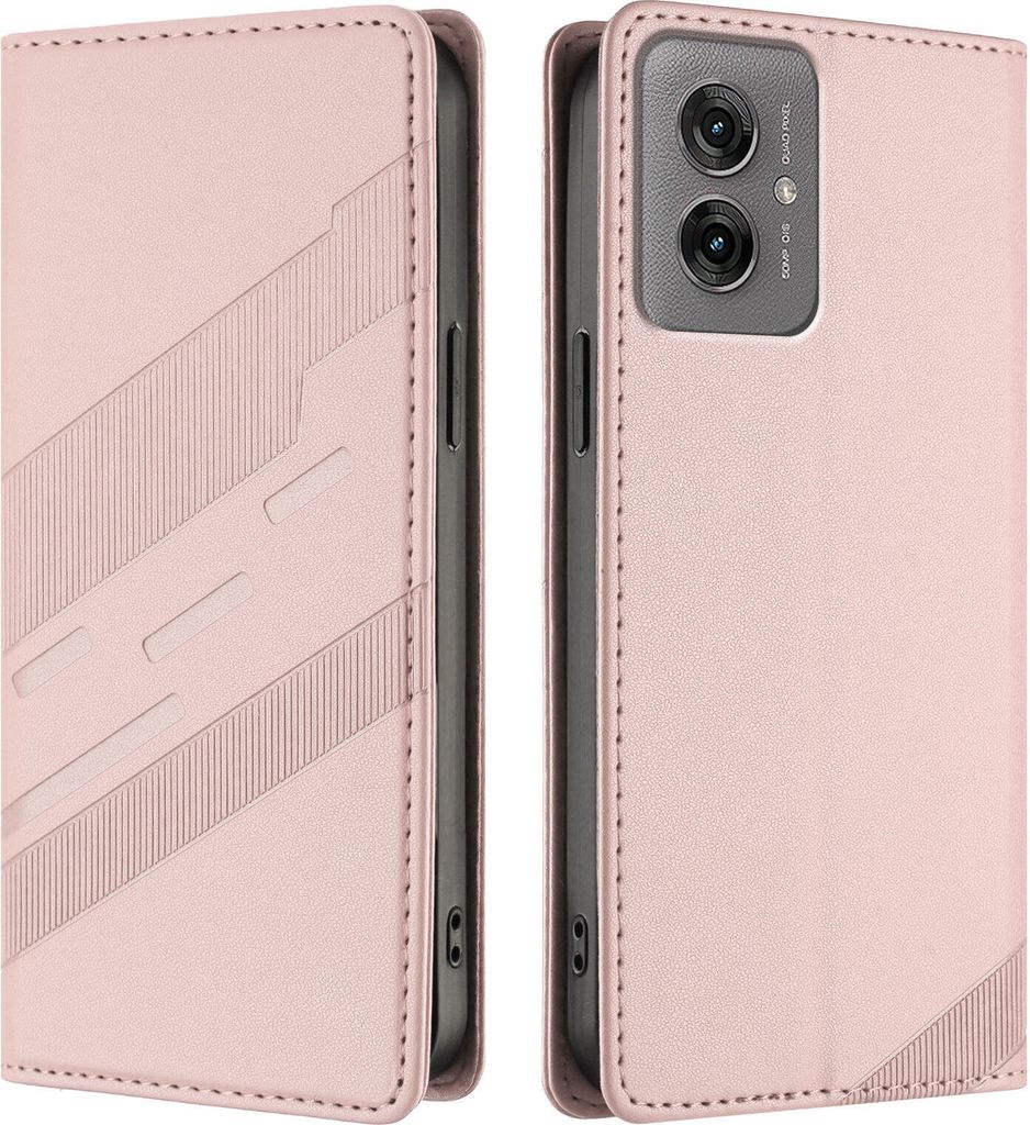 Hülle für Motorola Moto G55 5G, Kunstleder Brieftaschen Handyhülle mit Kartenfach und Standfunktion Pink