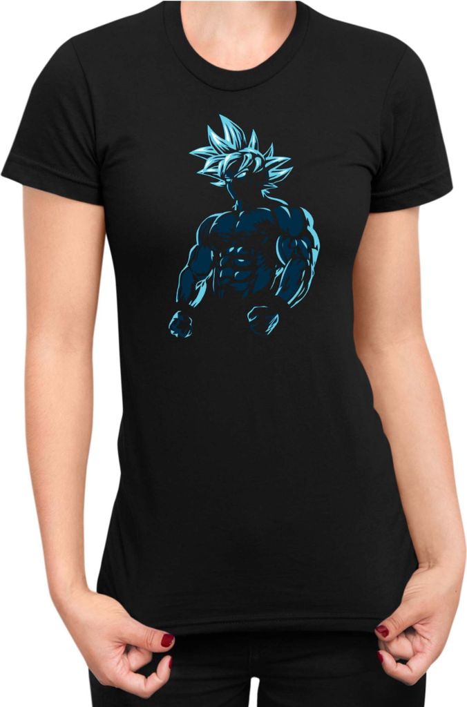 Damen T-Shirt Dragon Anime Manga Ball Z Goku Blue 01, Lady M / Schwarz