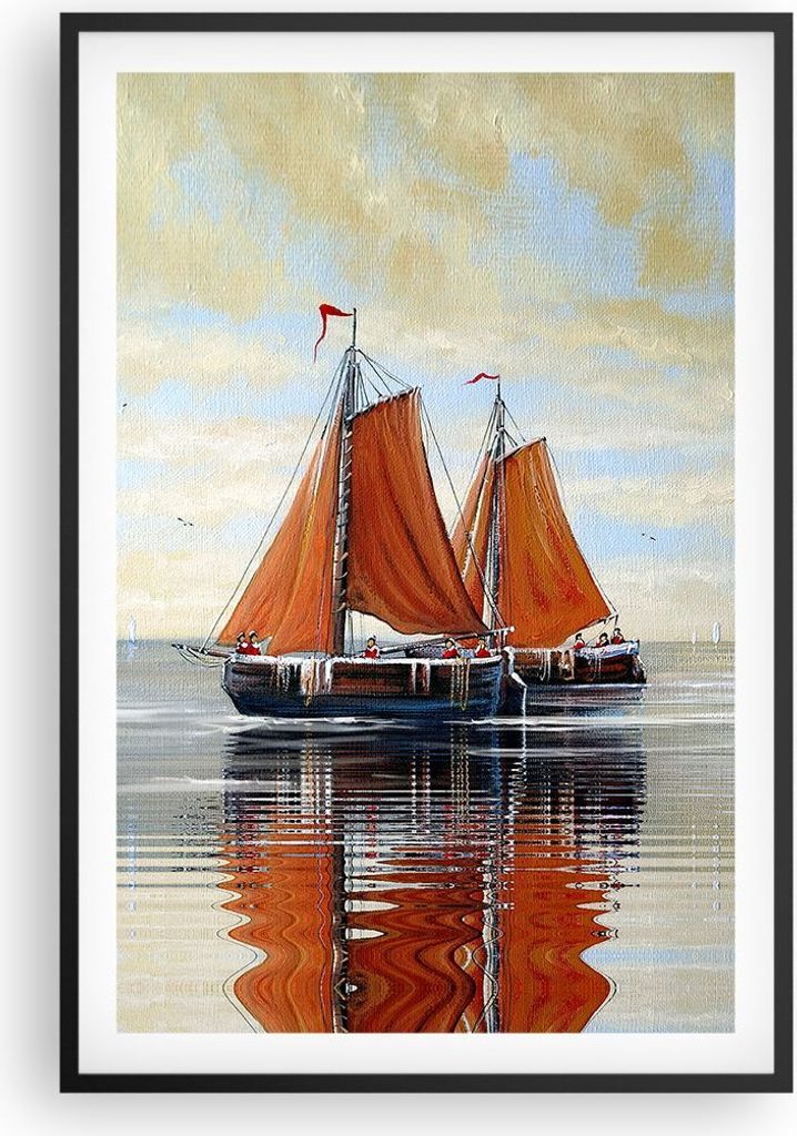 Gerahmtes Poster - Schwarzer Rahmen - Segelschiffe Öl Produktbild 