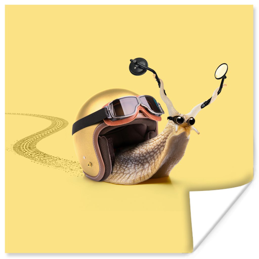 MuchoWow Poster Schnecke - Tiere - Helm - Gelb - Spiegel 75x75 cm - Wand Dekoration