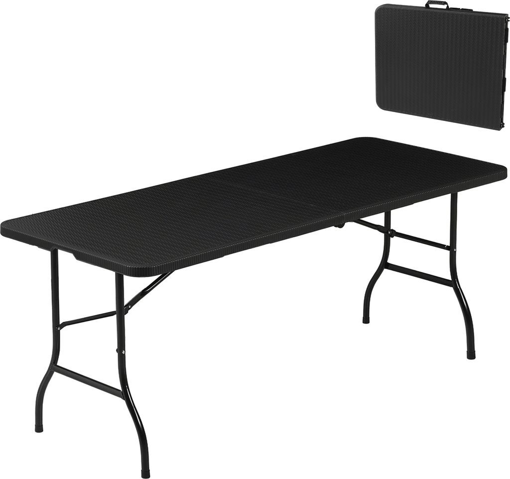 Albatros Buffettisch Klapptisch Schwarz/Rattan – robuste Konstruktion klappbar und hohe Tragkraft –für bis zu 10 Personen – für Bierzelt mi...