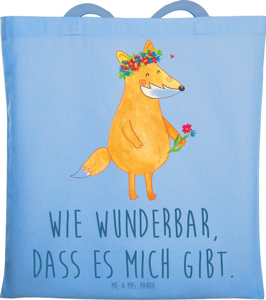 Mr. & Mrs. Panda Uni Tasche Fuchs Blumen - Sky Blue - Geschenk, totebag, Shopping, Boho, Selbstbewusst, Mich, Tote Bag, Jutebeutel, Blume