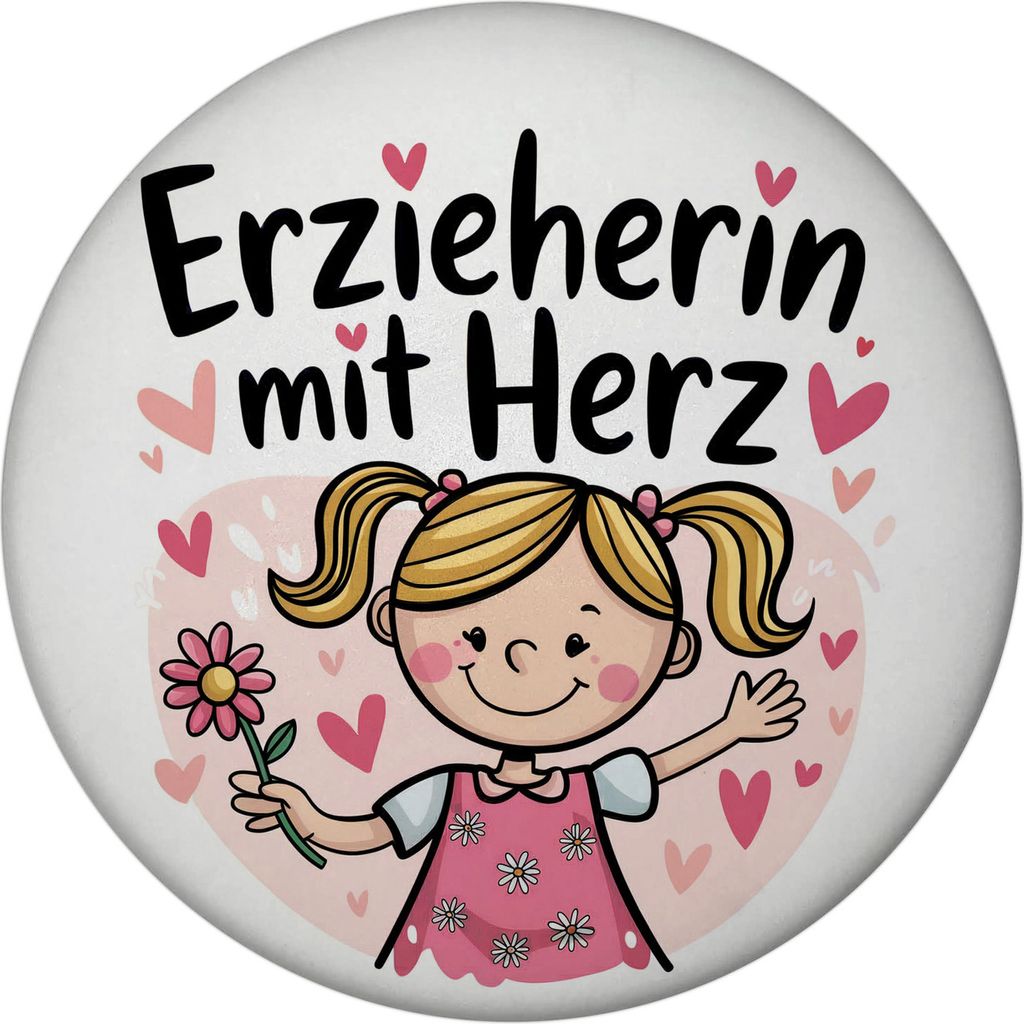 Fröhliche Cartoon-Figur - Erzieherin mit Herz Magnet mit Flaschenöffner