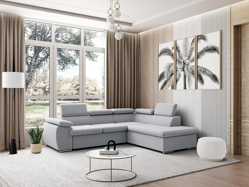Ecksofa mit Schlaffunktion & Bettkasten- Ecke Rechts - Hellgrau - FABIEN