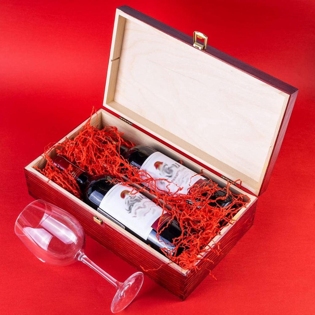Creative Deco Scatola per Vino in Legno Rossa | Porta Immagine del prodotto 