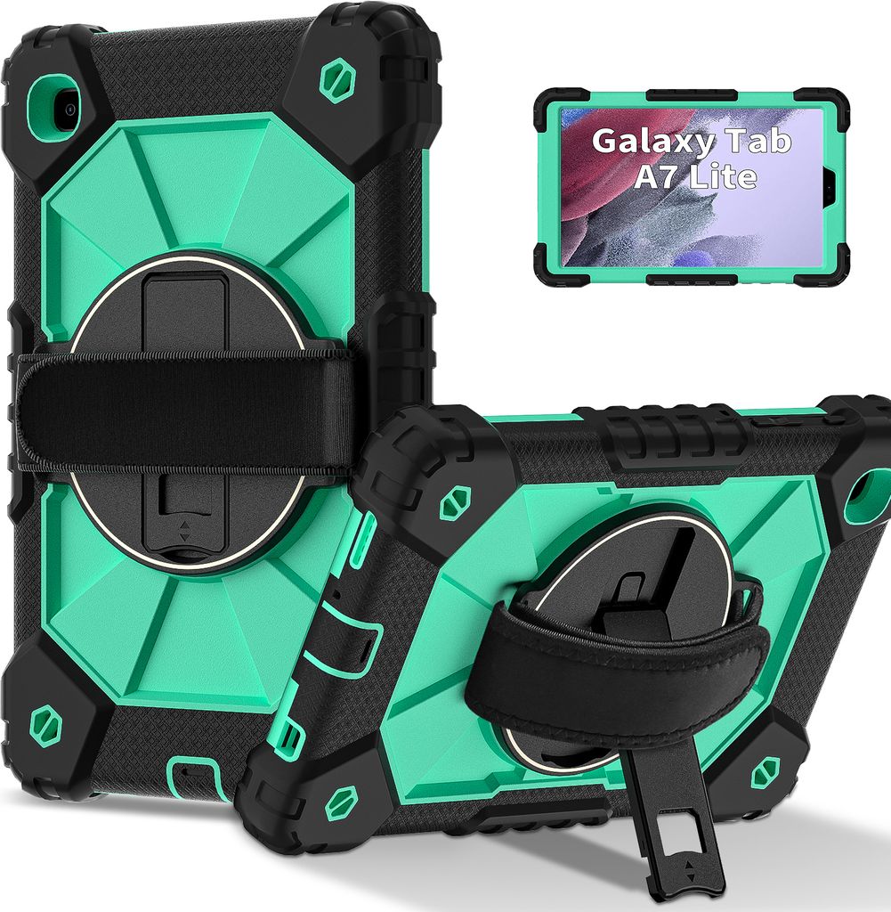 Hülle für Samsung Galaxy Tab A7 Lite 8,7" 2021 SM-T220/T225/T227 Tablette Schutzhülle Stoßfeste mit 360 Drehbarer Handschlaufe/Ständer Schwarz...