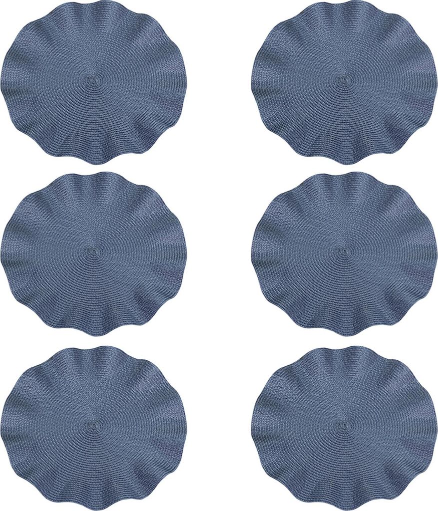 6-teiliges rundes Tischset-Set mit Webdesign, waschbar, rutschfest, gewellter Rand, hitzebeständige Tischmatte