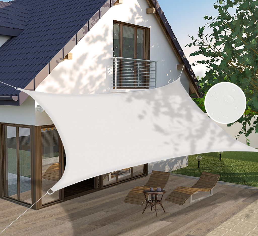5x5m Sonnensegel Rechteckig Oxford Gewebe HDPE Wasserdicht UV Schutz 95% Sonnencreme Sonnenschutz Garten Balkon und Terrasse, Farbe: Weiß