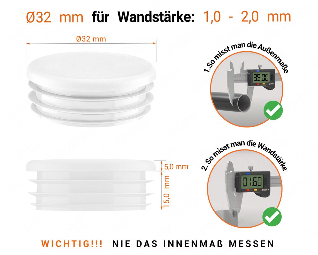 Lamellenstopfen rund 32 mm Weiß 1 Stück Rohrendstopfen kunststoff Lamellenstopfen für Rohre Rohrstopfen