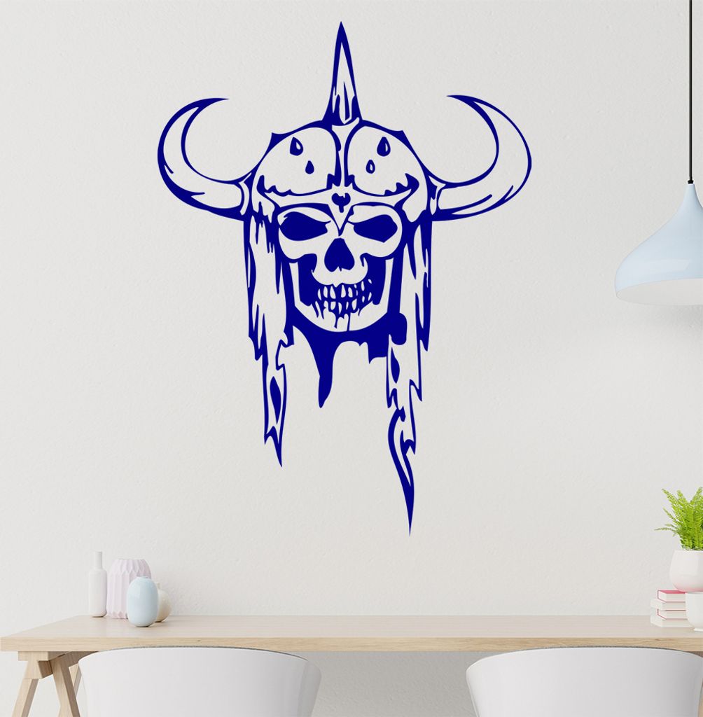 Krieger Schädel Wandtattoo in 6 Größen - Wandaufkleber Wall Sticker - Dekoration, Küche, Wohnzimmer, Schlafzimmer, Badezimmer