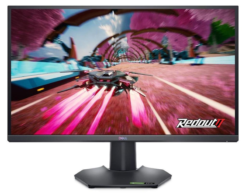 A gaming monitor displaying a futuristic racing game.