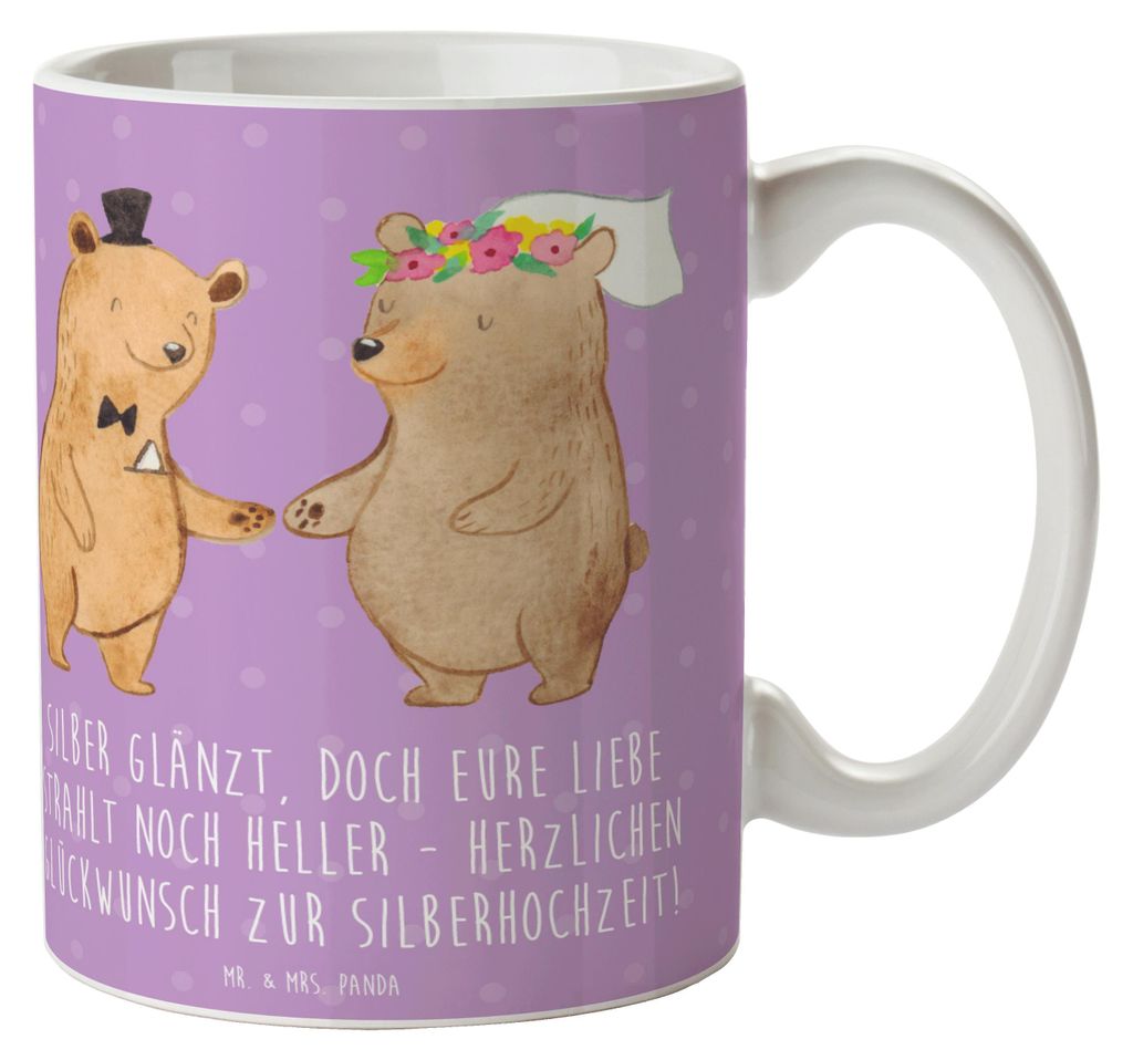 Mr. & Mrs. Panda Kaffeetasse 25. Hochzeitstag Silberne Hochzeit - Lavendeltraum - Geschenk, Geschenke, personalisiertes, kaffeebecher keramik, beso...