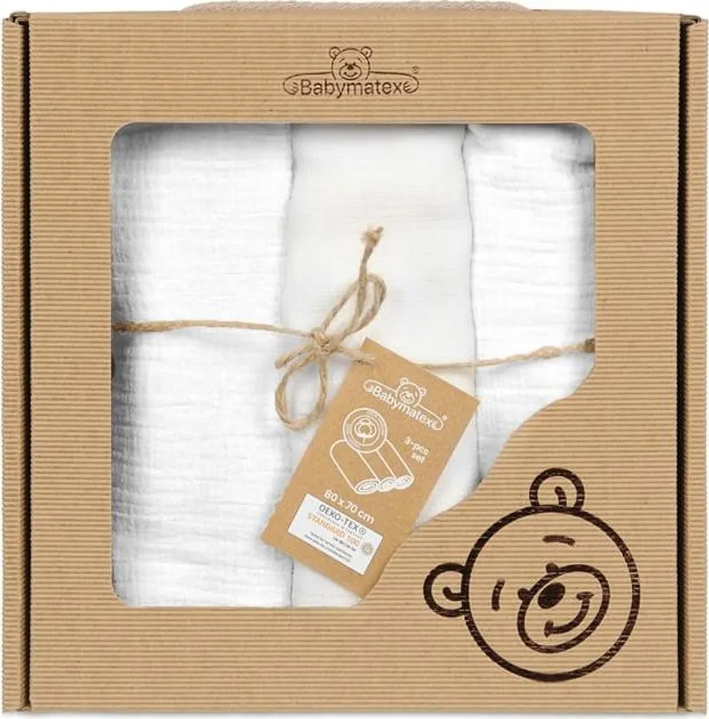 Set de 3 Langes Mousseline Coton 70x80 Blanc - Doux et Absorbants - 3