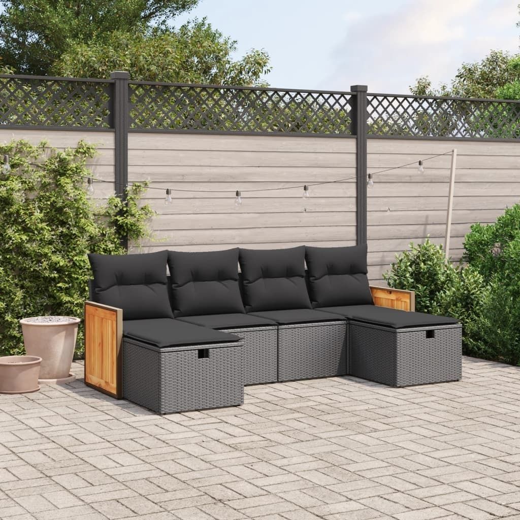Maison Exclusive - 6-tlg. Garten-Sofagarnitur mit Kissen Schwarz Poly Rattan