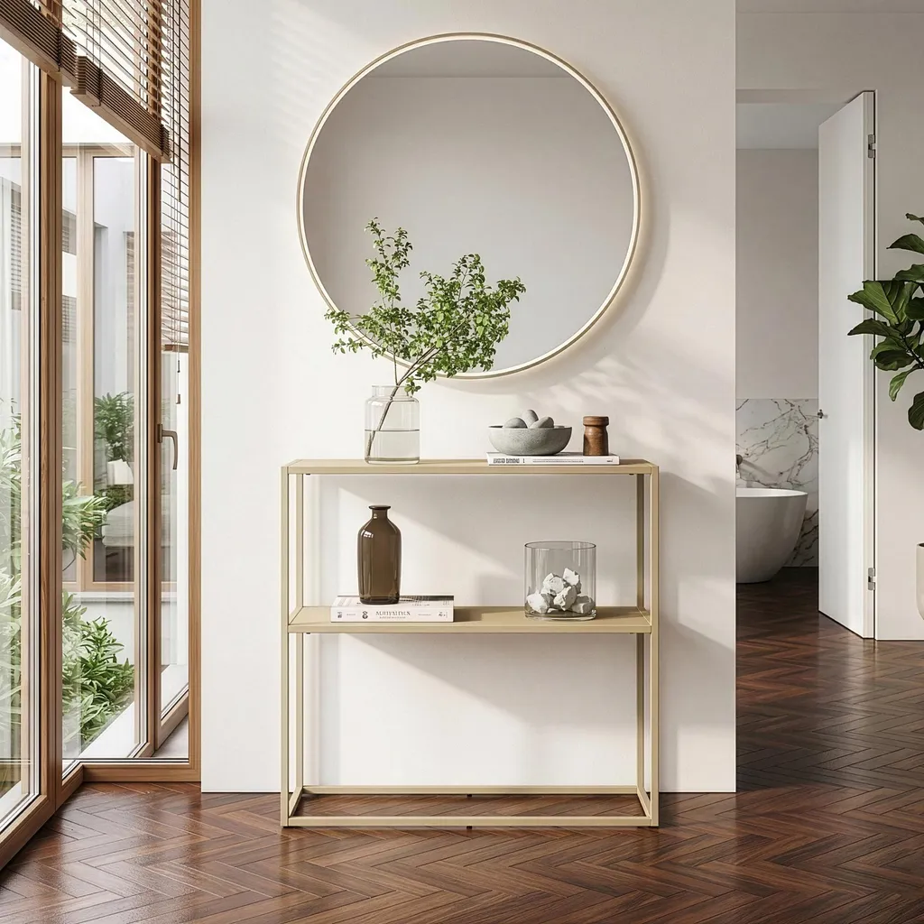 Table console pour couloir étroit Strömstad, meuble d'appoint camel - 5