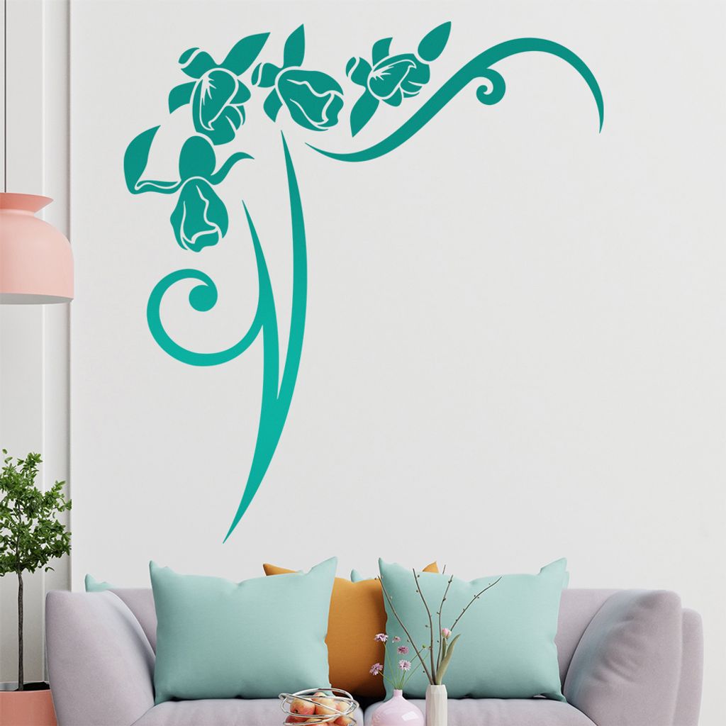 Blumen - Linien Wandtattoo in 6 Größen - Wandaufkleber Wall Sticker - Dekoration, Küche, Wohnzimmer, Schlafzimmer, Badezimmer