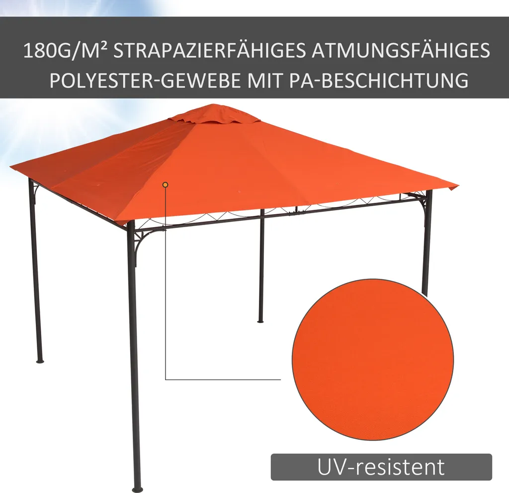 Toit de pavillon polyester étanche orange 3x3m avec drainage intégré - 4