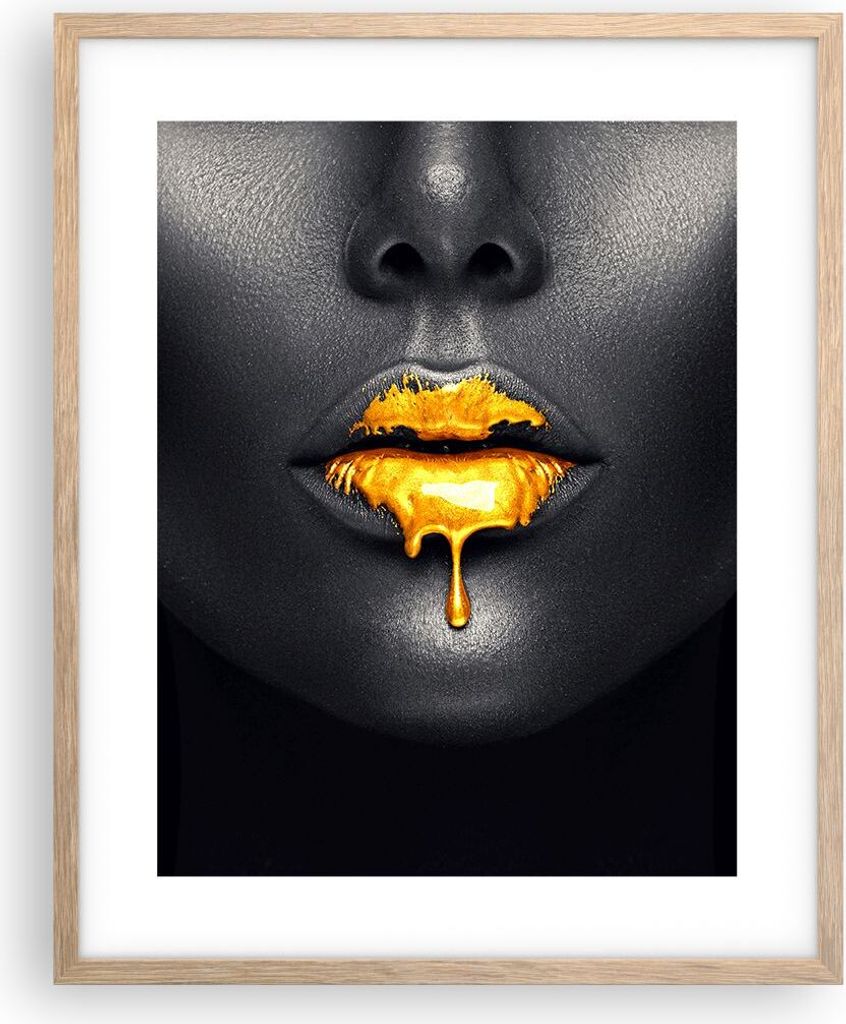 Gerahmtes Poster - Rahmen in heller Eiche - Gold Mund Produktbild 