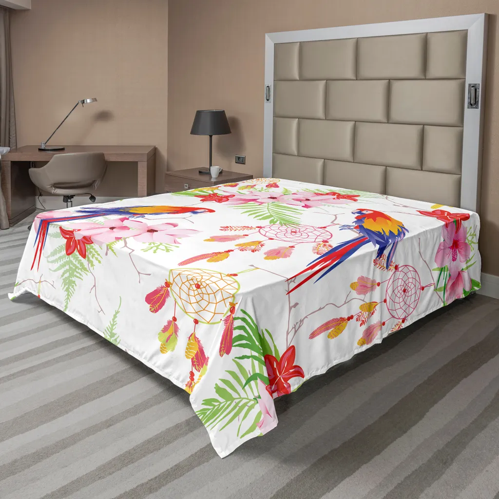 Drap de lit supérieur 1 pièce imprimé perroquets exotiques 266x260cm