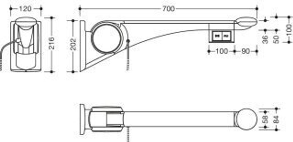 HEWI 802.50.44960 DR Stützklappgriff Premium,700 mm, li