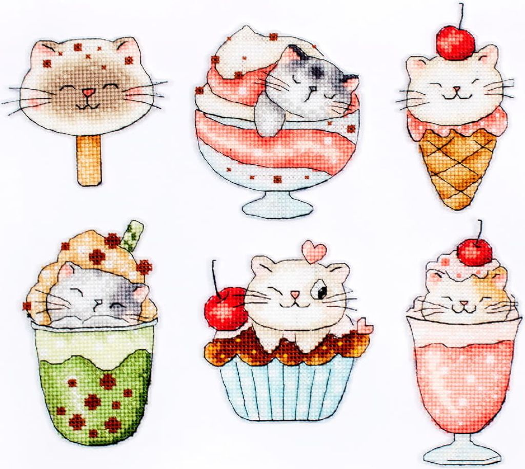 Letistitch gezählter Kreuzstich Kit "Sommer Kitties Kit von 6 pcs. ", 7x10cm