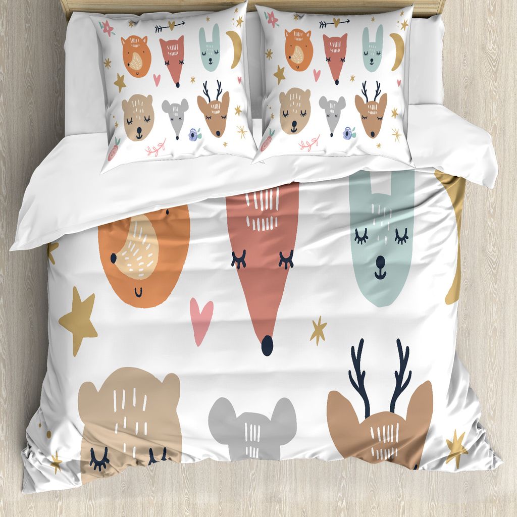 ABAKUHAUS Kindergarten Bettbezug Set für Einzelbetten, Scandinavian Tiere, Milbensicher Allergiker geeignet mit Kissenbezug, 200 cm x 200 cm - 80 ...