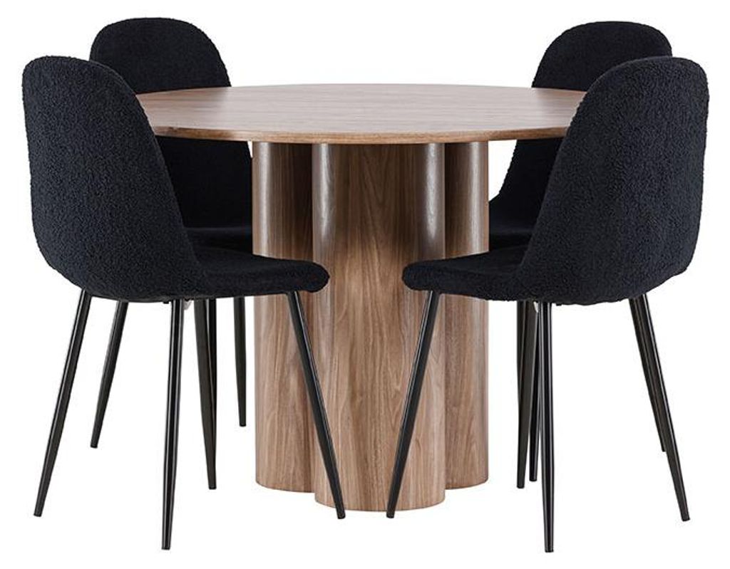 Olivia Essgruppe Tisch Ø110cm und 4 Teddy Stühle braun.