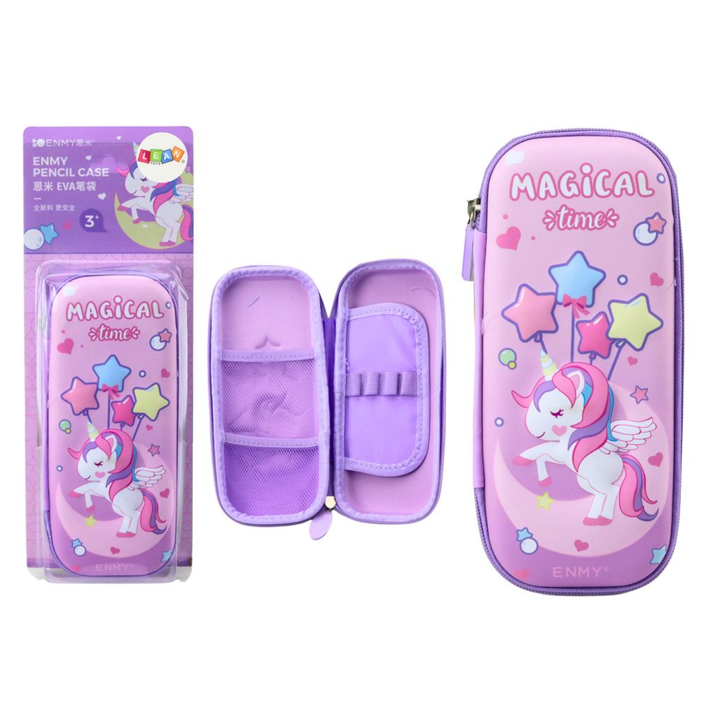 Lean Toys Lila Federmäppchen mit 3D-Einhorn erweiterbare Federtasche