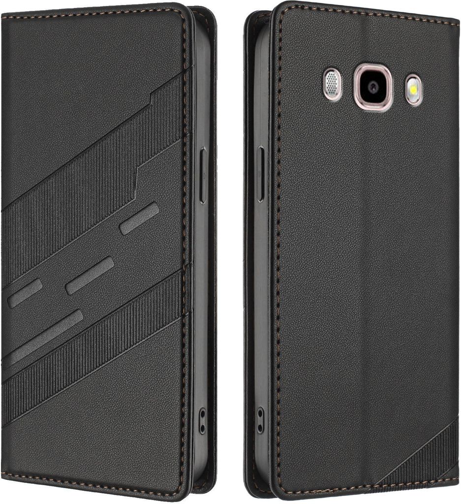 Hülle für Samsung Galaxy J5 2016, Kunstleder Brieftaschen Handyhülle mit Kartenfach und Standfunktion Schwarz