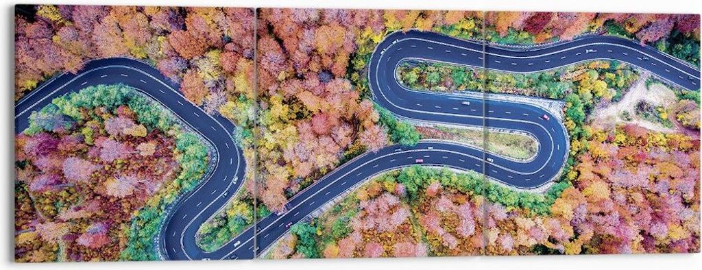Bild auf Leinwand - Leinwandbild - 3 Teile - Kurvenreich Weg Wald - 150x50cm - Wand Bild - Wanddeko - Wandbilder - Leinwanddruck - Bilder - Wanddek...