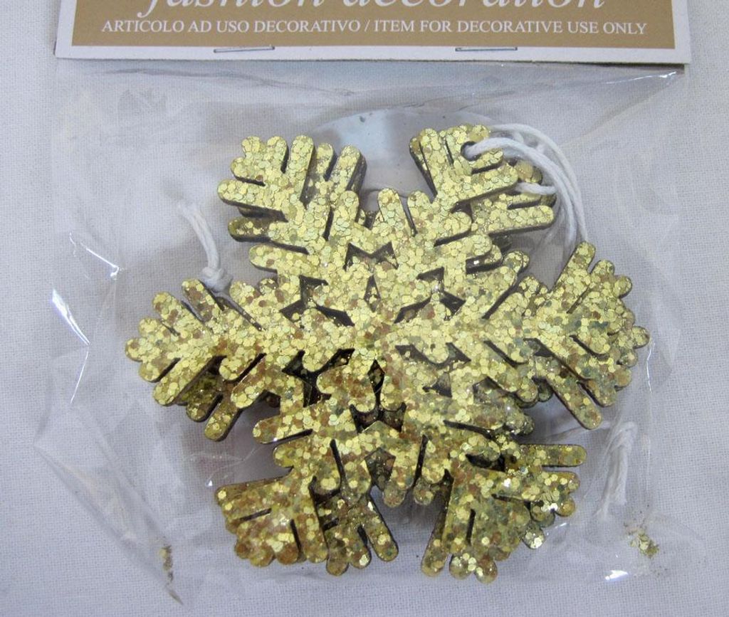 Baum- und Strauchschmuck 4-er Set Glitterschneeflocke Gold ca. 6x7x0,3cm
