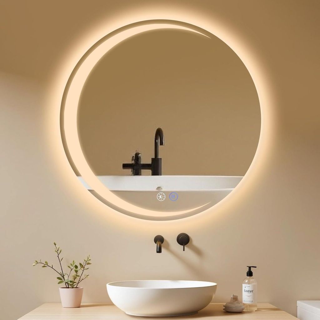 ZMH Spiegel mit Beleuchtung spiegel Wandspiegel Rund 80cm LED IP44 Runder spiegel mit Touch Schalter und Entfogger Funktion Spiegel mit Licht Dimmb...