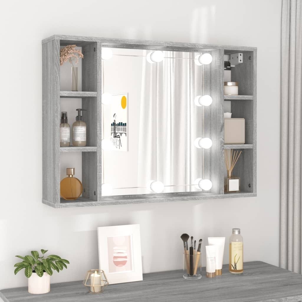 The Living Store Spiegelschrank mit LED Grau Sonoma 76x15x55 cm